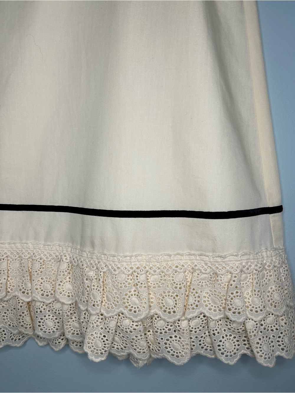 J. Crew Cream Midi Cotton Skirt Lace Ruffle and Velvet Trim Details 2006 Size 2 - Picture 5 of 13